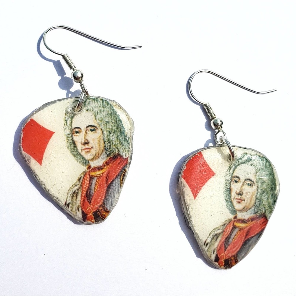 Earrings KING OF DIAMONDS Handcrafted Antique Royal Playing Cards Upcycled